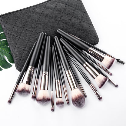 15 Makeup Brushes Set Full Set Matte Black Makeup Tools With Organizer Bag