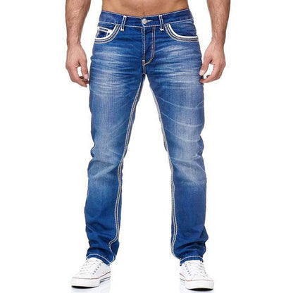 Men Jeans With Pockets Straight Pants Business Casual