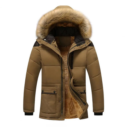 Winter Hooded Parkas Men Padded Jacket Detachable Hat Fleece Lining Puffer