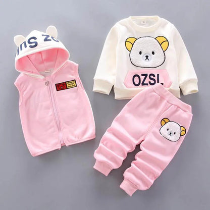 Baby Boys And Girls Clothing Set Children Hooded Outerwear Tops Pants 3PCS