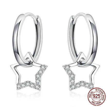 Statement Wedding Jewelry Clear CZ Earrings with Star Charm Women Genuine 925 Sterling Silver