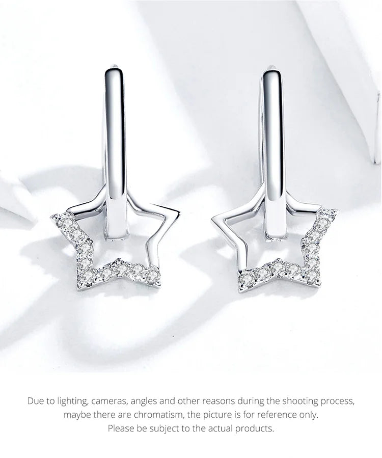 Statement Wedding Jewelry Clear CZ Earrings with Star Charm Women Genuine 925 Sterling Silver