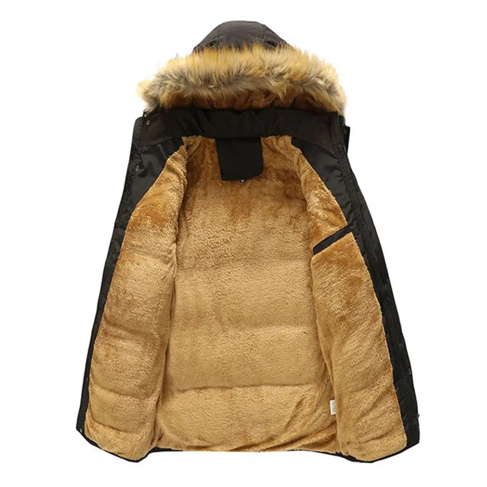 Winter Hooded Parkas Men Padded Jacket Detachable Hat Fleece Lining Puffer