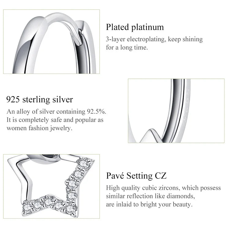 Statement Wedding Jewelry Clear CZ Earrings with Star Charm Women Genuine 925 Sterling Silver