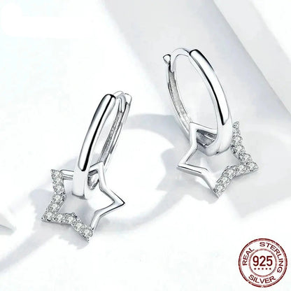 Statement Wedding Jewelry Clear CZ Earrings with Star Charm Women Genuine 925 Sterling Silver