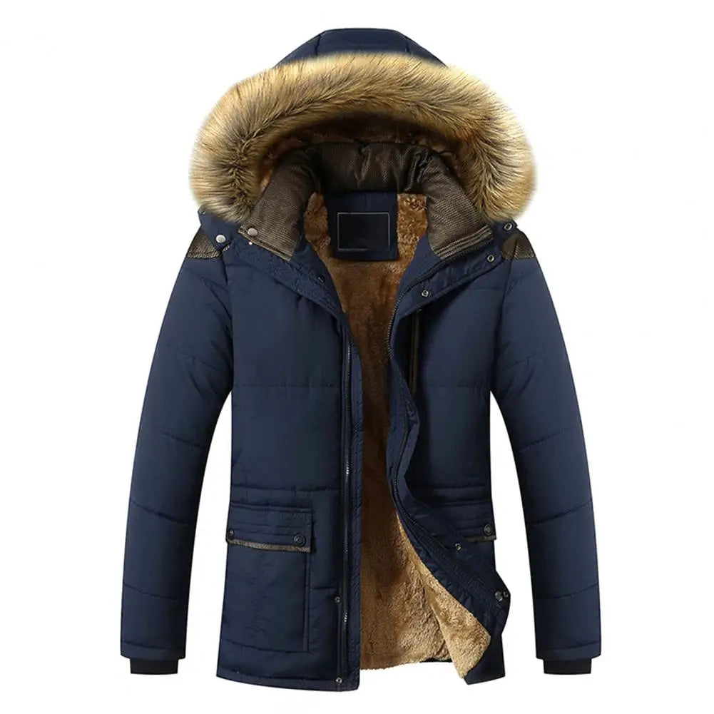 Winter Hooded Parkas Men Padded Jacket Detachable Hat Fleece Lining Puffer