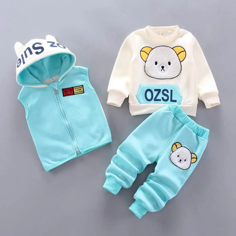 Baby Boys And Girls Clothing Set Children Hooded Outerwear Tops Pants 3PCS