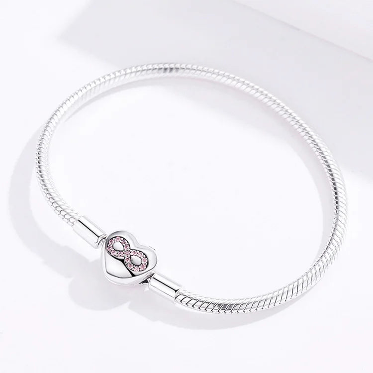 Infinity Heart Bracelet Sterling Silver 925 Heart-shape Love Snake Bangle 3mm for Women