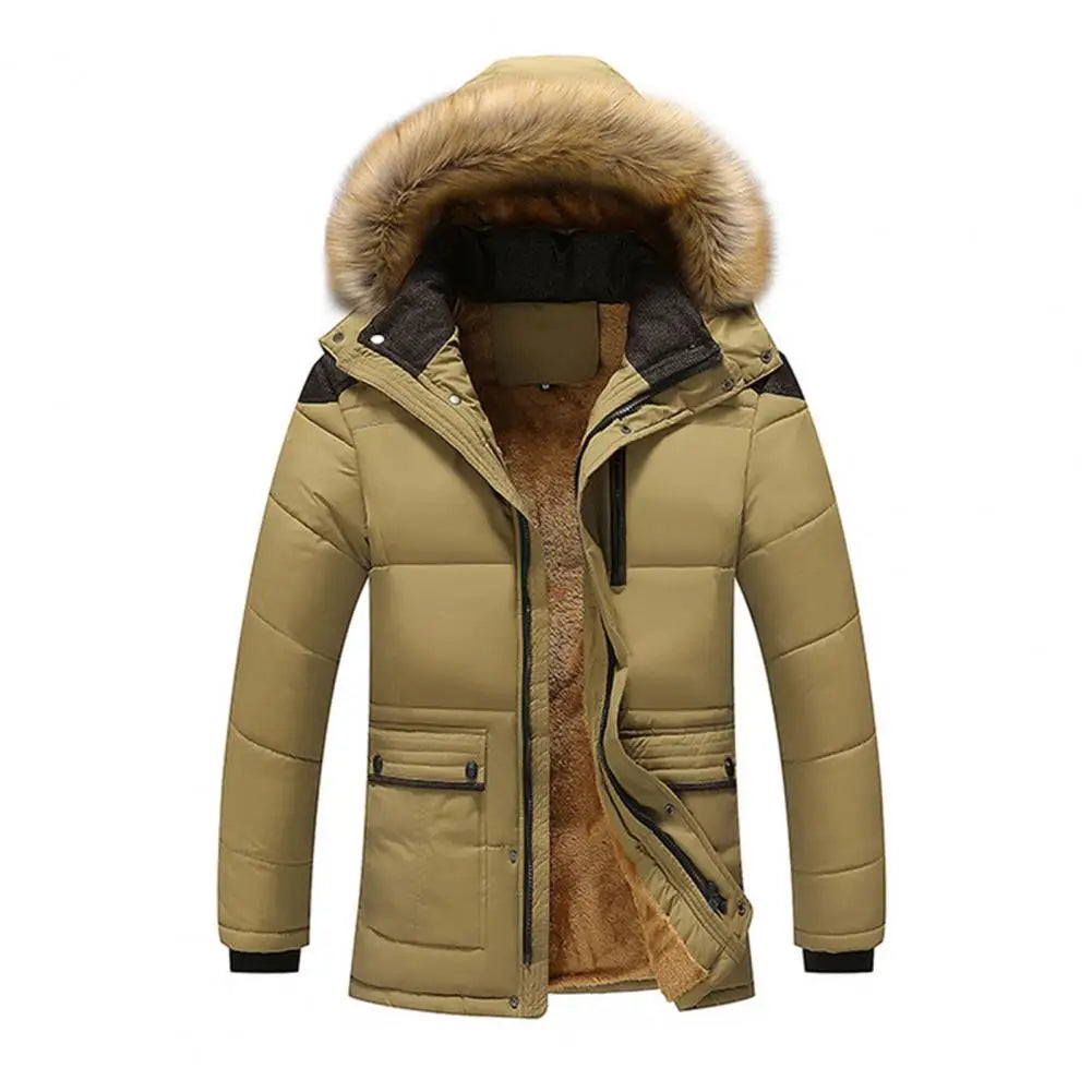 Winter Hooded Parkas Men Padded Jacket Detachable Hat Fleece Lining Puffer