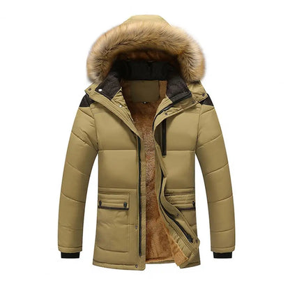 Winter Hooded Parkas Men Padded Jacket Detachable Hat Fleece Lining Puffer