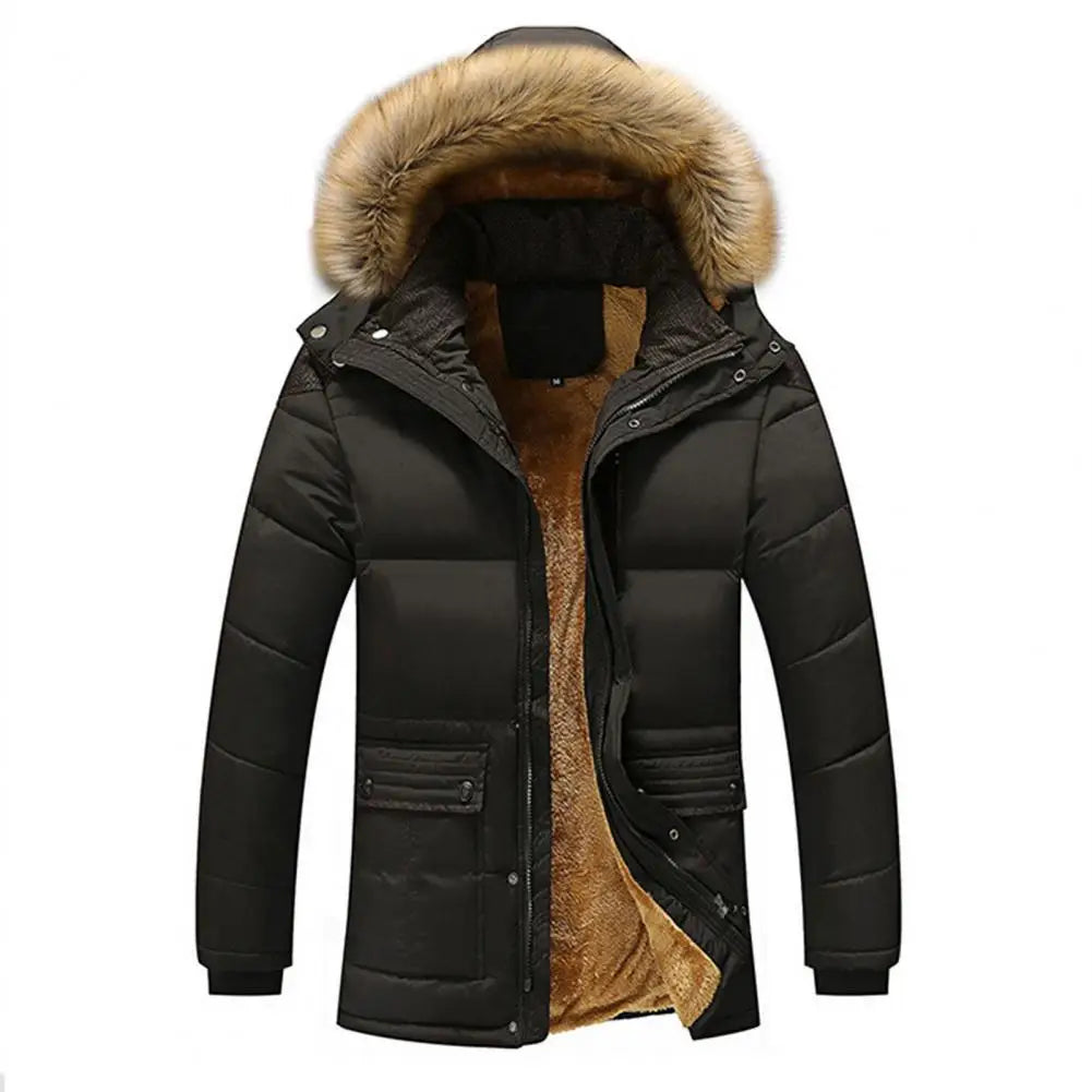 Winter Hooded Parkas Men Padded Jacket Detachable Hat Fleece Lining Puffer