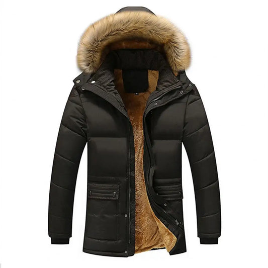 Winter Hooded Parkas Men Padded Jacket Detachable Hat Fleece Lining Puffer