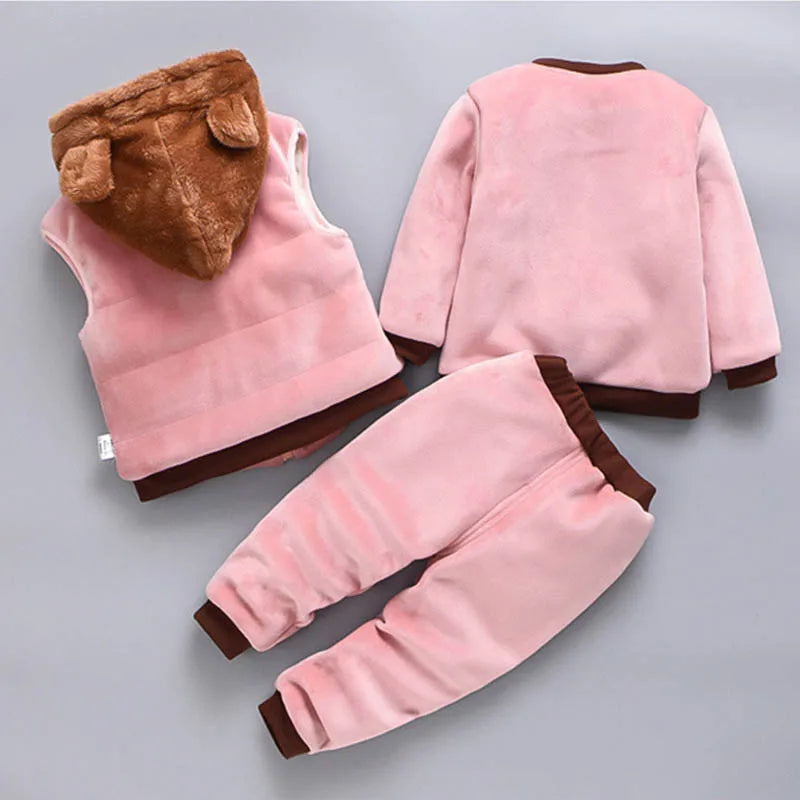 Baby Boys And Girls Clothing Set Children Hooded Outerwear Tops Pants 3PCS