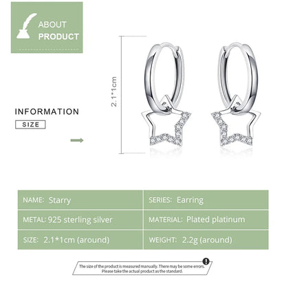 Statement Wedding Jewelry Clear CZ Earrings with Star Charm Women Genuine 925 Sterling Silver