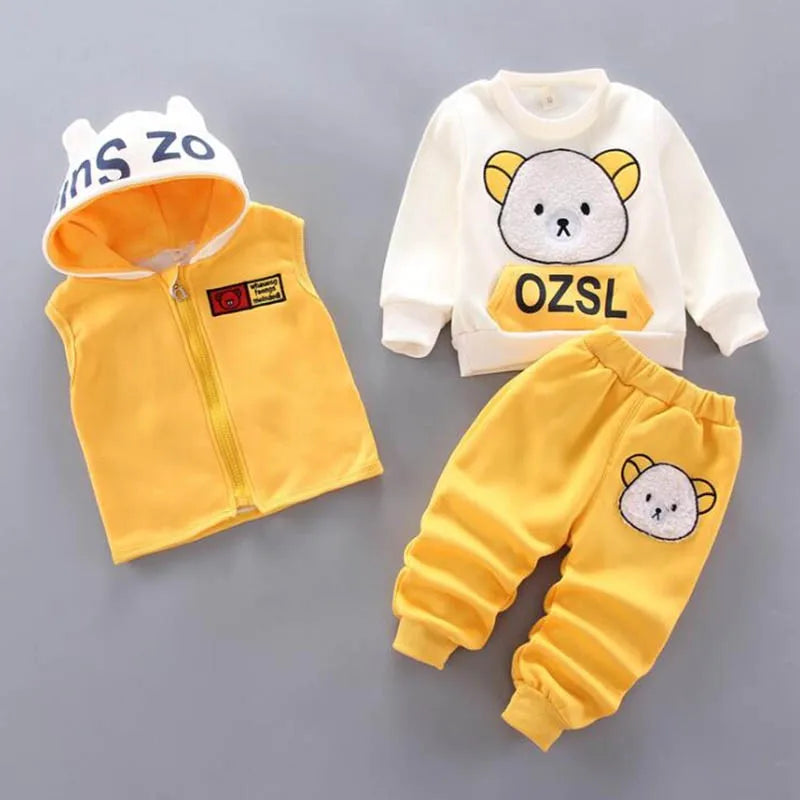 Baby Boys And Girls Clothing Set Children Hooded Outerwear Tops Pants 3PCS