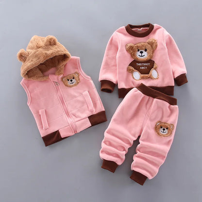 Baby Boys And Girls Clothing Set Children Hooded Outerwear Tops Pants 3PCS