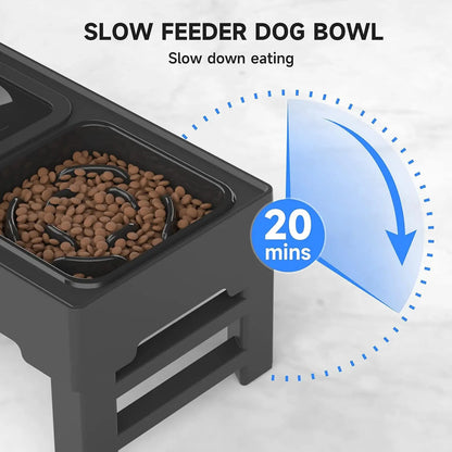 Elevated Dog Bowls Adjustable Raised Dog Bowl with Slow Feeder Dog Bowl and Dog Water Bowl Non-Spill