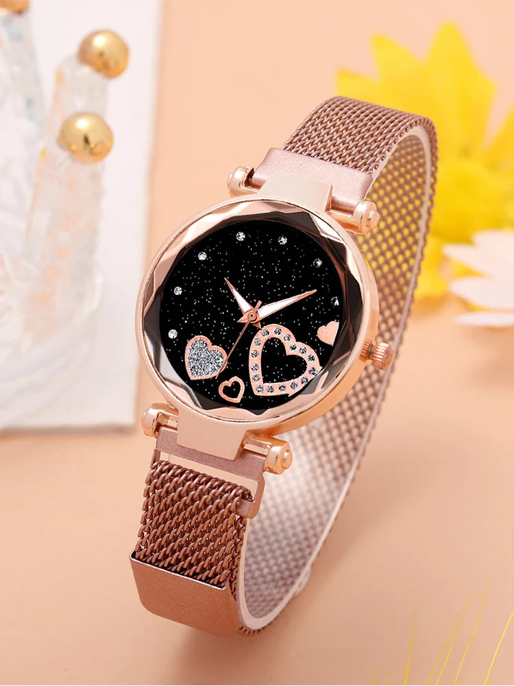 5pcs Women's Fashion Starry Sky Love Watch+Bracelet Combination Set