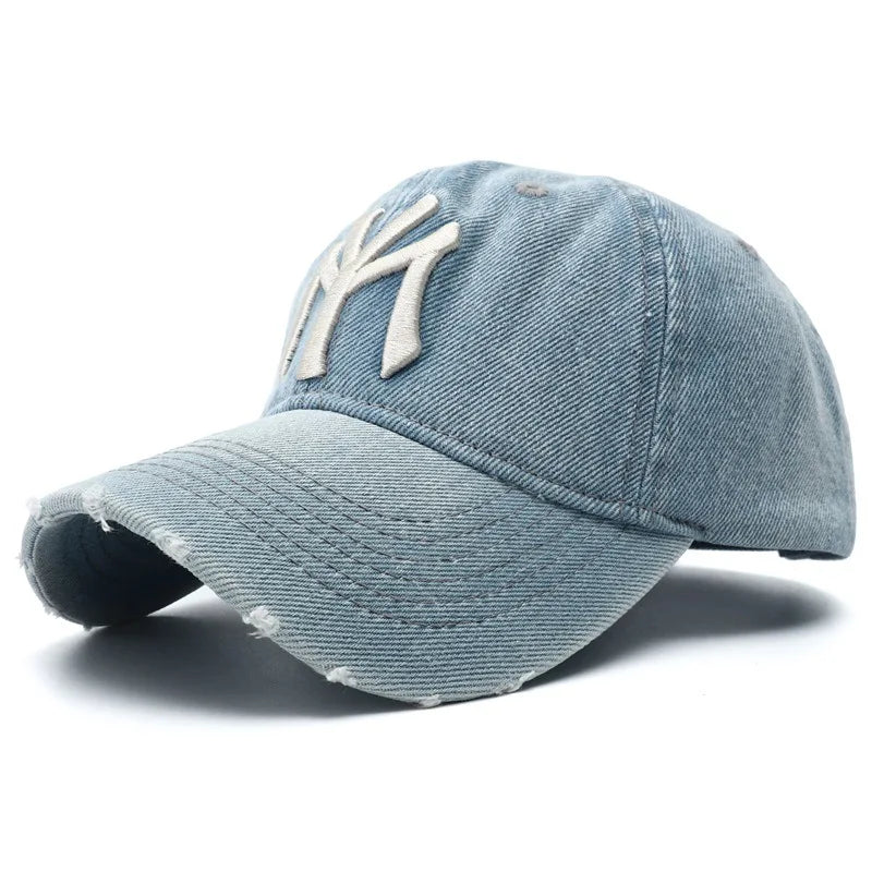 New Luxury Brand MY Embroidered Washed Denim Baseball Cap