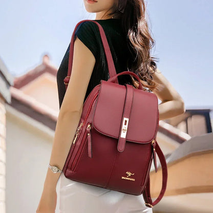 Women Large Capacity Backpack High Quality Leather Vintage