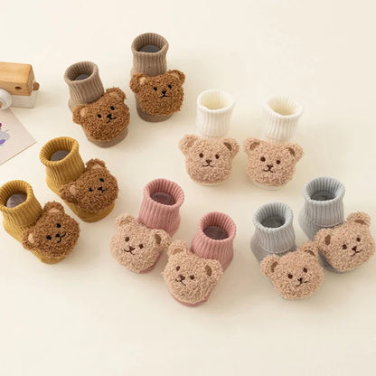 Cute Cartoon Bear Baby Socks for Boy Girl Winter Soft Cotton Anti Slip