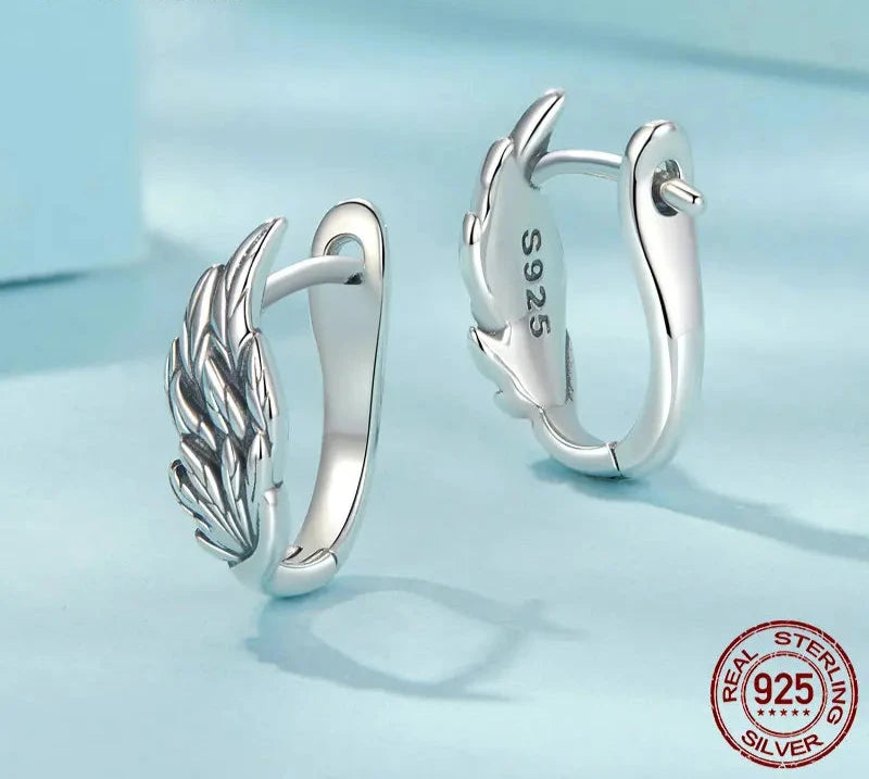 Women 925 Sterling Silver Wing Hoop Earrings for Women