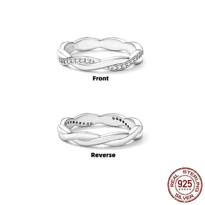 Women 925 Sterling Silver Simple Twisted Ring 14K Gold Plated Cubic Zirconia Eternity Band