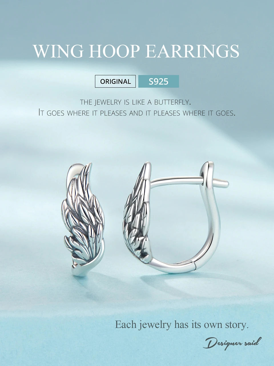 Women 925 Sterling Silver Wing Hoop Earrings for Women