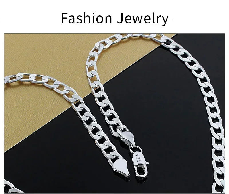 Men's 925 Sterling Silver Necklace 4/8MM 40-75cm Man Boy Women Jewelry