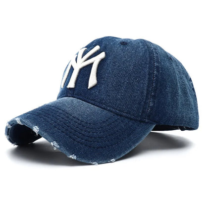 New Luxury Brand MY Embroidered Washed Denim Baseball Cap