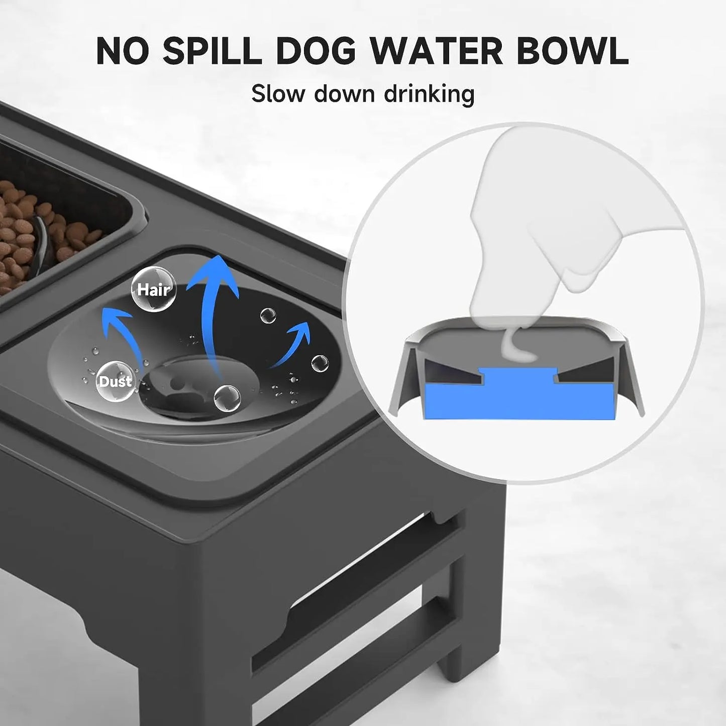 Elevated Dog Bowls Adjustable Raised Dog Bowl with Slow Feeder Dog Bowl and Dog Water Bowl Non-Spill