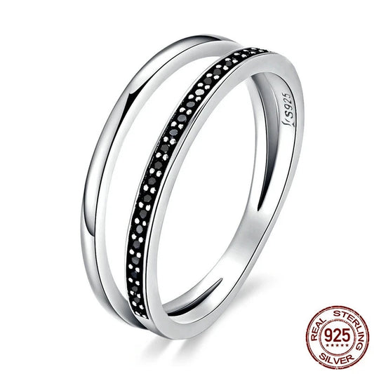 Women Ring Genuine 925 Sterling Silver Double Circle