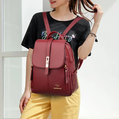 Women Large Capacity Backpack High Quality Leather Vintage