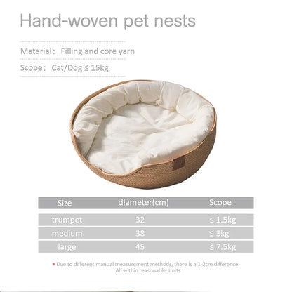 Pet Cat Mat Dog Bed Sofa Handmade Bamboo Weaving Four Season Baskets Waterproof Removable Cushion