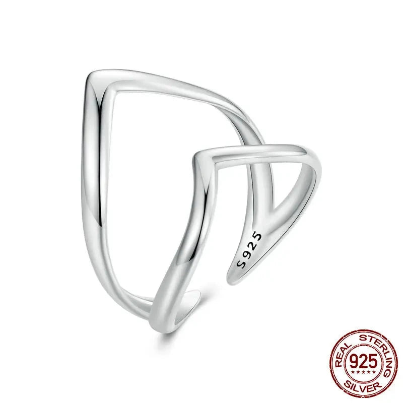 Women 925 Sterling Silver V-shaped Opening Ring Double-layer Adjustable