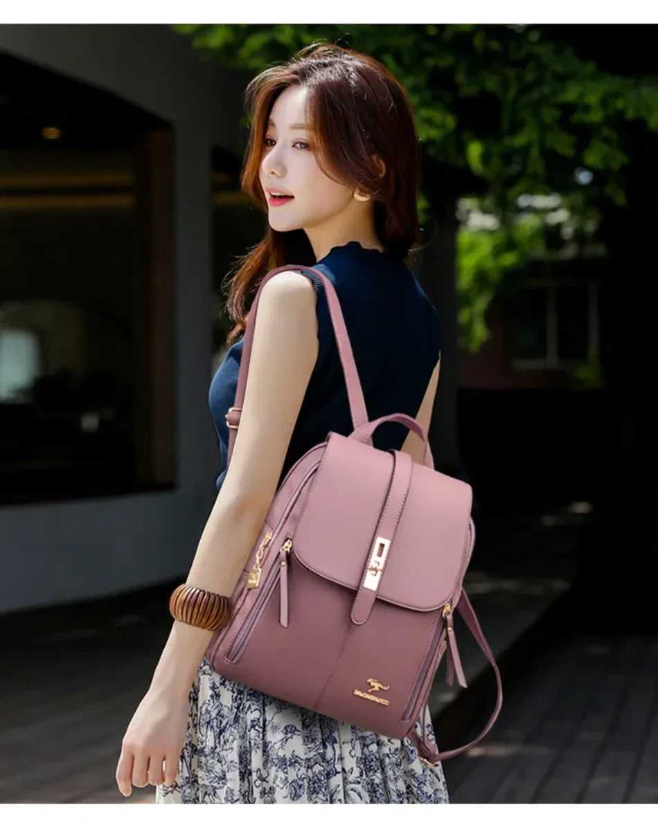 Women Large Capacity Backpack High Quality Leather Vintage