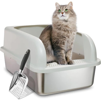 Stainless Steel Cat Litter Box, Easy Cleaning High Wall Side Covered