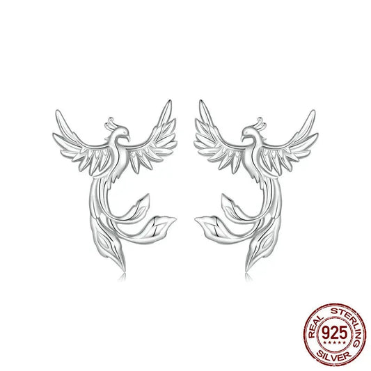 925 Sterling Silver Dainty Phoenix Stud Earrings Bird