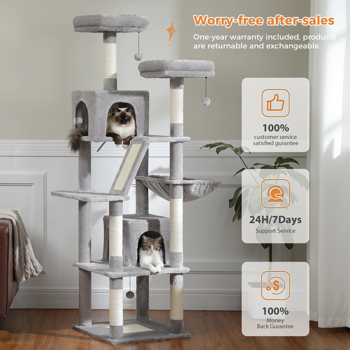 Large Cat Tree Tall Cat Tower for Indoor Cats Multi-Level Plush