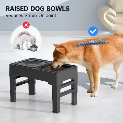 Elevated Dog Bowls Adjustable Raised Dog Bowl with Slow Feeder Dog Bowl and Dog Water Bowl Non-Spill