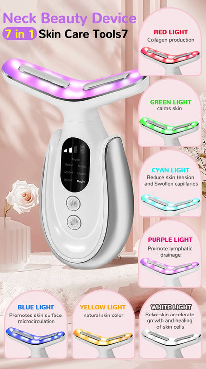 Newly upgraded 7-day multi-functional facial and neck beauty device with massage, thermal energy, vibration, EMS micro current 2