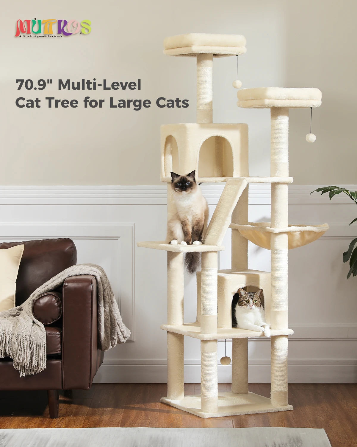 Large Cat Tree Tall Cat Tower for Indoor Cats Multi-Level Plush