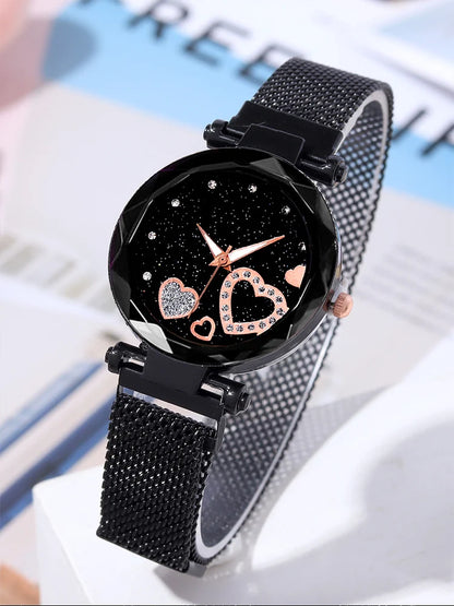 5pcs Women's Fashion Starry Sky Love Watch+Bracelet Combination Set