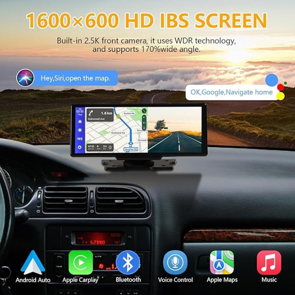 Portable Wireless Carplay With 2.5K Camera, 1080P Back Cam