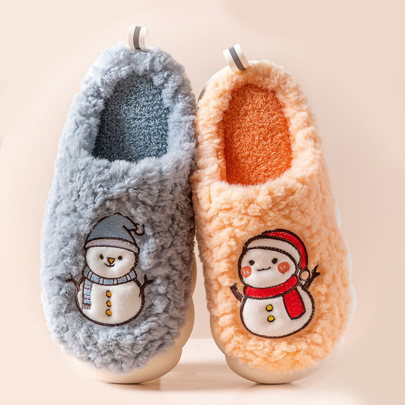 Cute Snowman Slippers Winter Indoor Household Warm Plush Thick-Soled Anti-slip