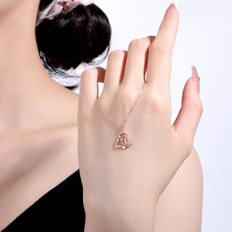 Women S925 Elk Christmas Tree Necklace Fashion Ins Style Zircon Clavicle Chain