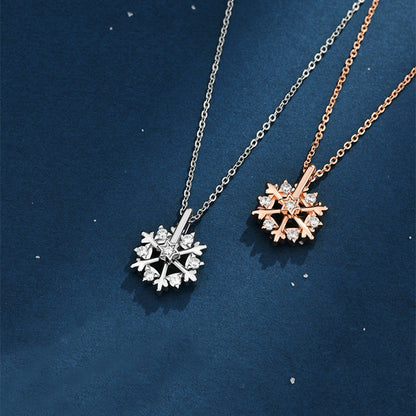 Women 925 Silver Snowflake Necklace Luxury Niche Design Shiny Rhinestone Jewelry Christmas Gift