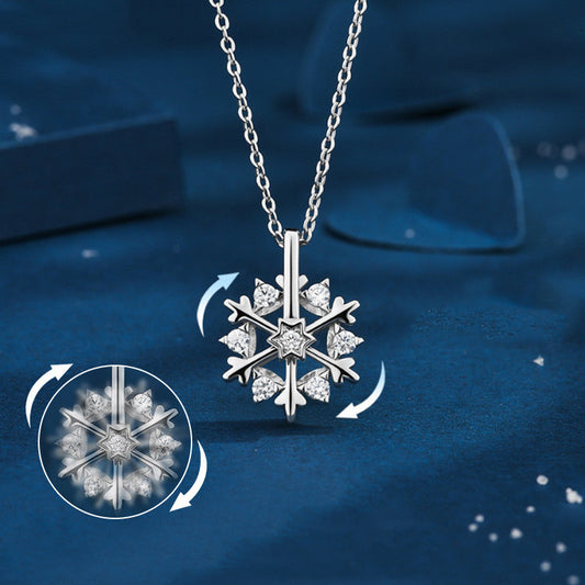 Women 925 Silver Snowflake Necklace Luxury Niche Design Shiny Rhinestone Jewelry Christmas Gift