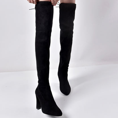 Women Pointed Toe Chunky Heel Over-the-knee Boots