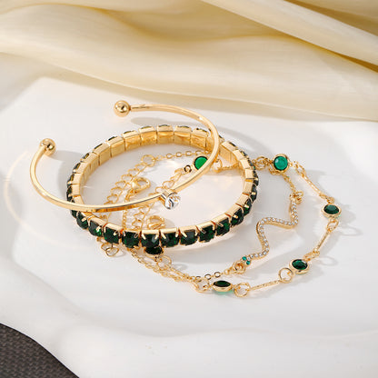 Fashion Green Diamond Stretch Bracelet Women's 4-piece Set